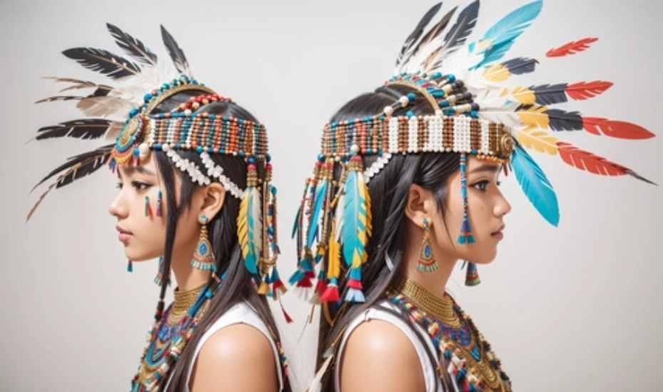History of Feather Symbolism: image of a tribal headdress adorned with colorful feathers, evoking a sense of ancient tradition and cultural pride. The feathers should be meticulously arranged, symbolizing the historical and cultural significance they hold.