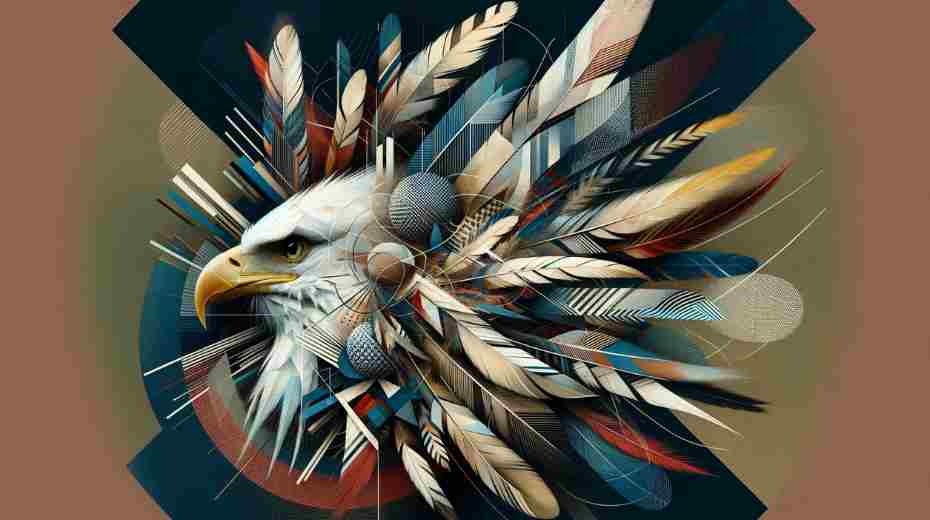 The Enduring Symbolism of Eagle Feathers in Contemporary Society: Contemporary representation of eagle feathers in society, showcasing their influence in modern art, fashion, and cultural identity, with a blend of artistic and fashionable elements.
