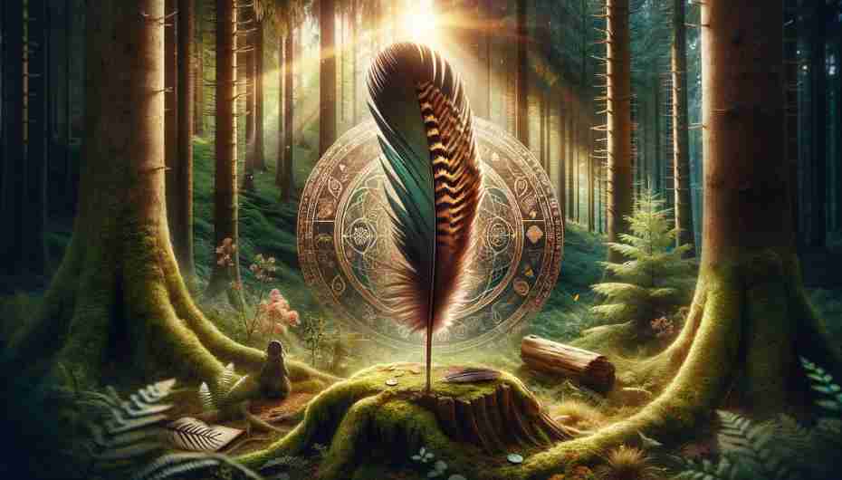 Image depicting the discovery of a turkey feather in nature, evoking a sense of wonder and spiritual connection.
