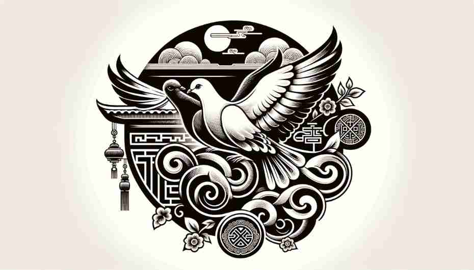 Pigeons in Chinese Culture: An image depicting pigeons in a traditional Chinese art style.
