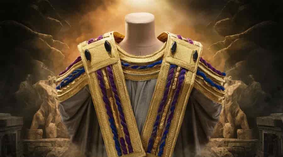  Illustration of ephod with gold, colored threads, onyx stones