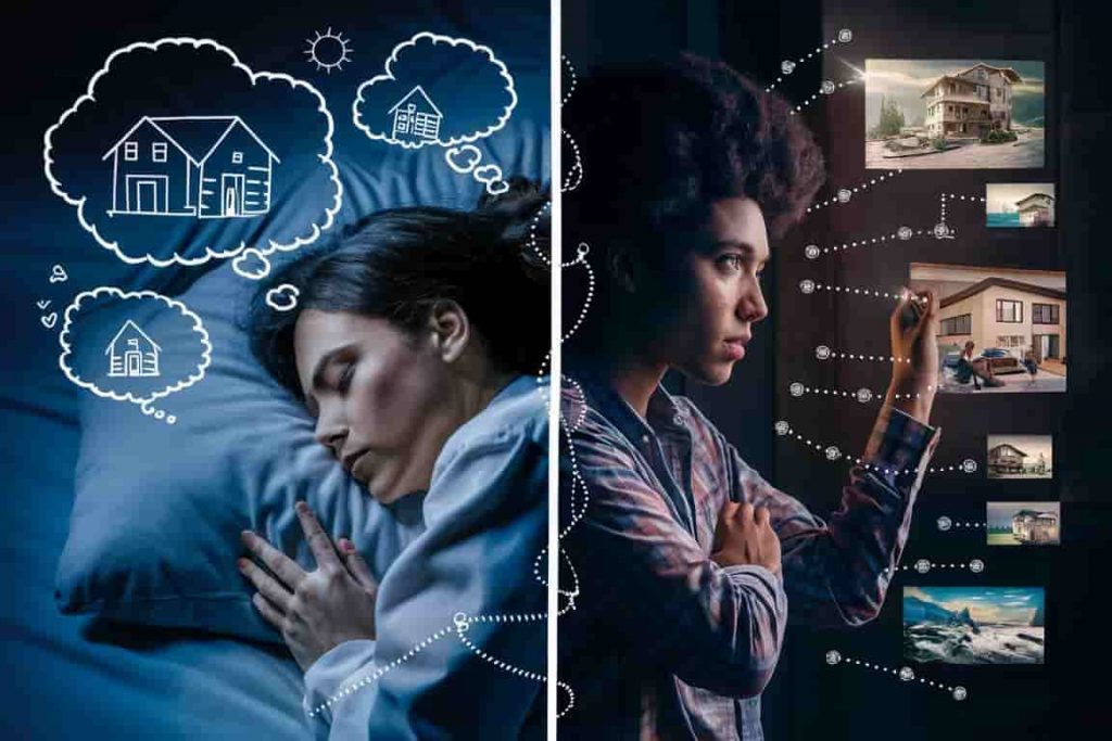 Visual representation of how house-building dreams relate to psychological growth and real-life challenges, illustrating the connection between dream symbolism and personal development