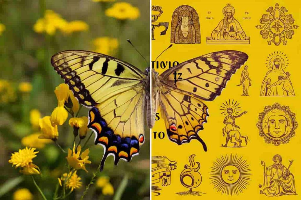 Composite image showcasing yellow's importance in nature and various cultural contexts