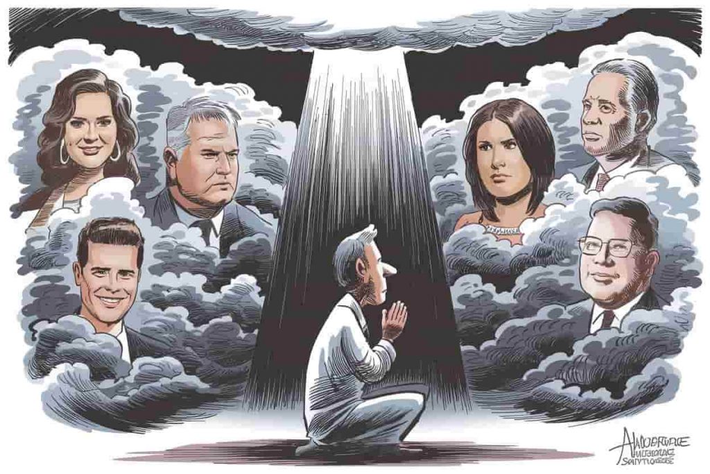 personpraying amidst celebrity dream symbols with divine light guidance