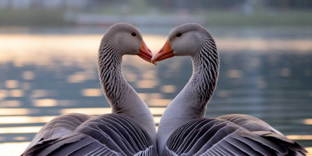 Two geese with necks intertwined forming a heart shape, symbolizing loyalty and fidelity