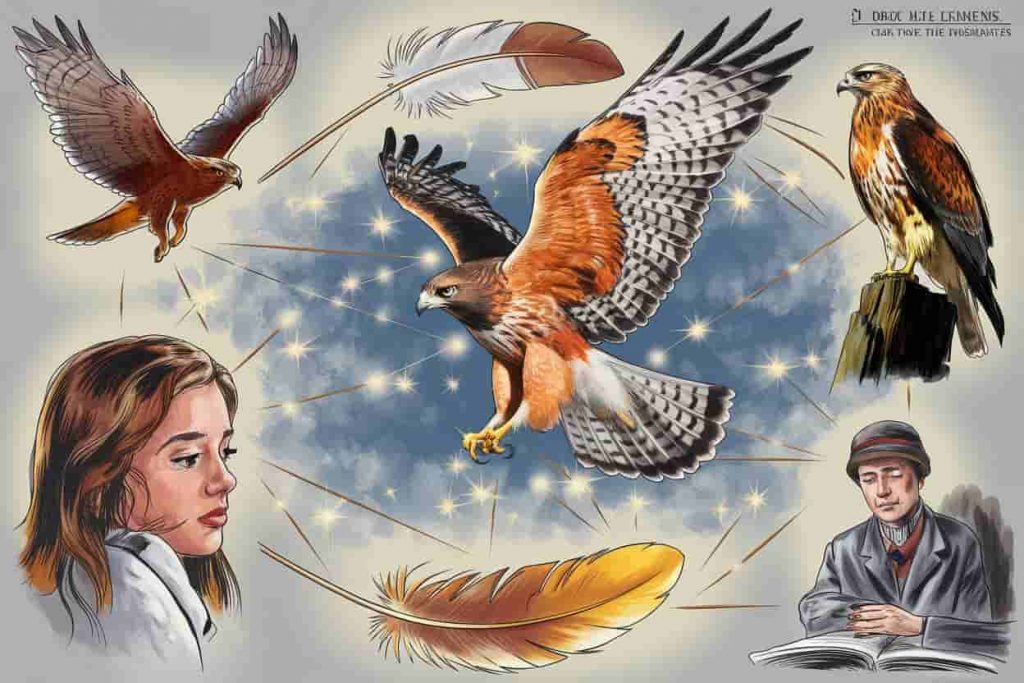 Collage of hawk encounters connected by light, illustrating various ways twin flames experience hawk symbolism.