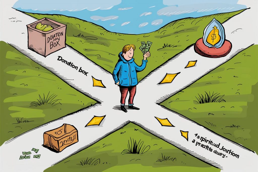 Person at crossroads deciding what to do with found money