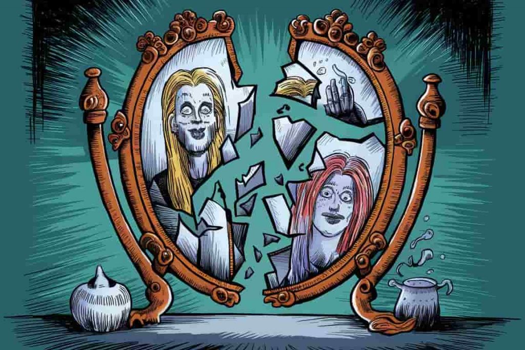 Cartoon of broken mirror reflecting spiritual phenomena