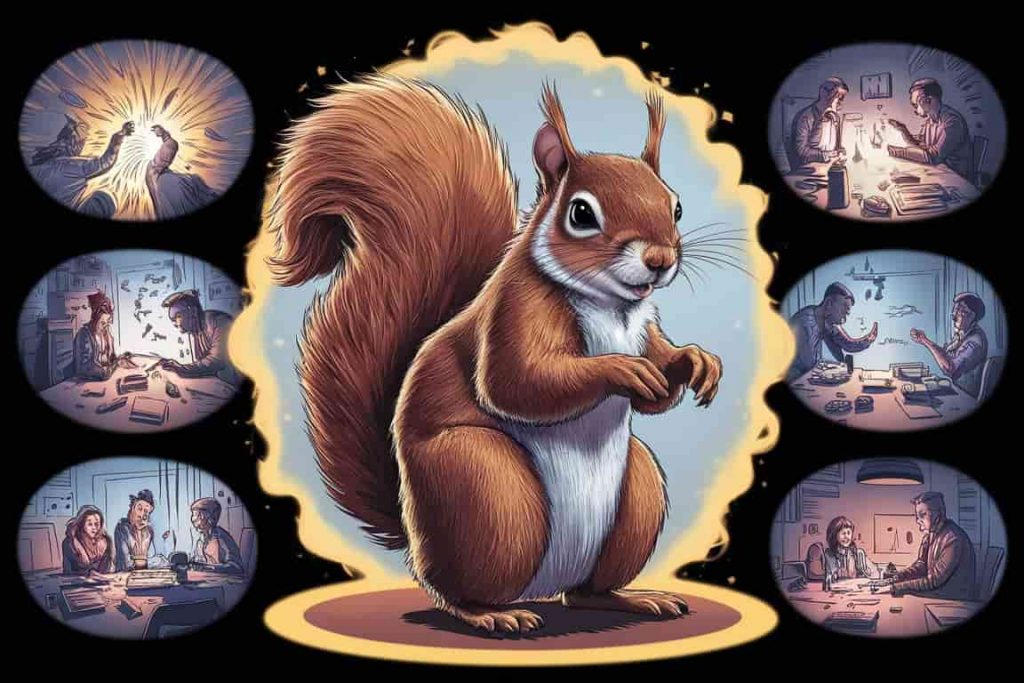 Illustration of a squirrel as a powerful spirit animal, showcasing its symbolic traits and guidance.