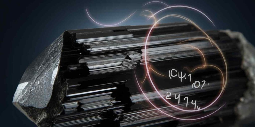 Close-up of black tourmaline crystal showing physical and energetic properties