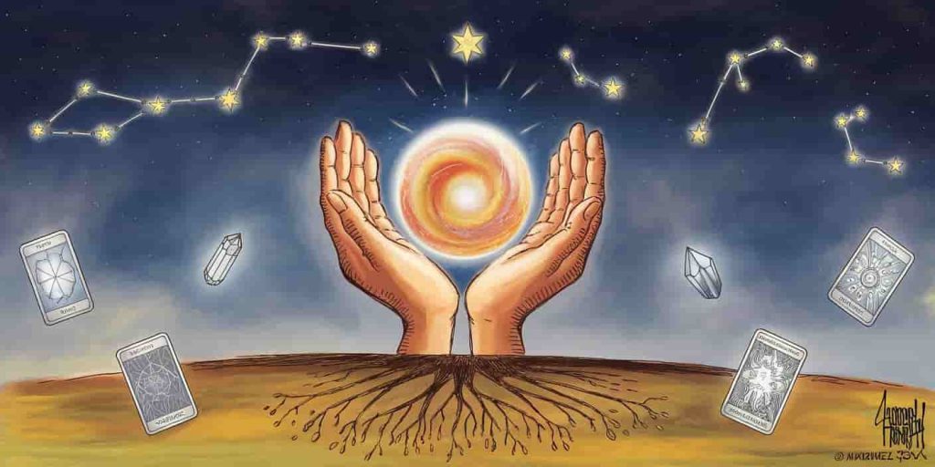 A compelling visual representation of methods for connecting with October's spiritual energy, featuring symbolic imagery of grounding, intuition, and spiritual practices.