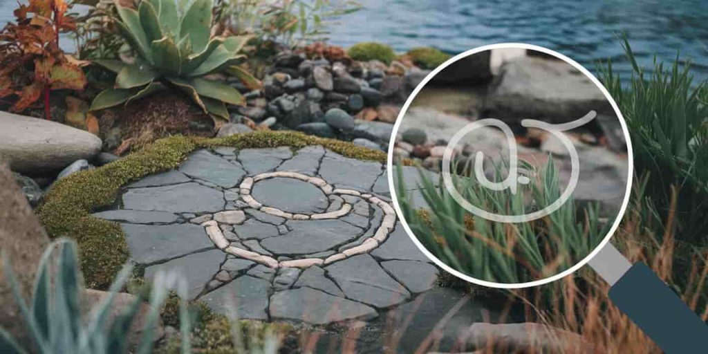 Detailed nature illustration with hidden symbols, featuring a magnifying glass revealing a hiccup symbol integrated into natural elements, emphasizing observation of subtle signs.