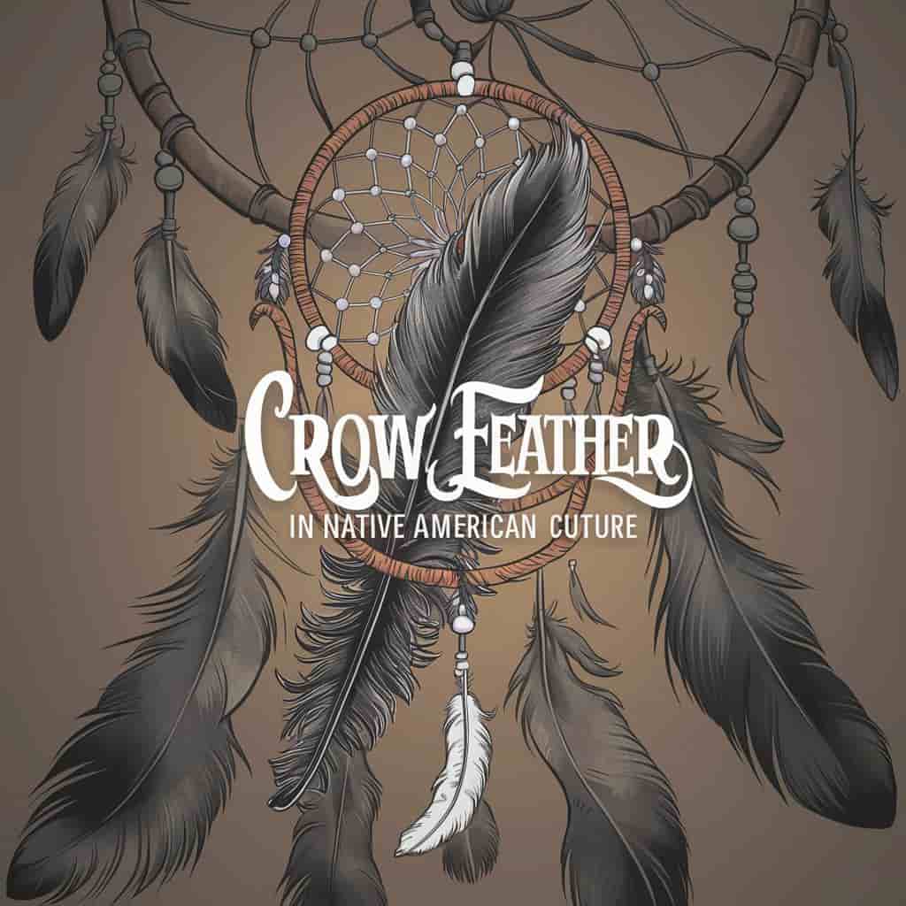 A crow feather tattoo integrated into a dreamcatcher design with intricate beadwork and smaller feathers, representing its spiritual significance in Native American culture.