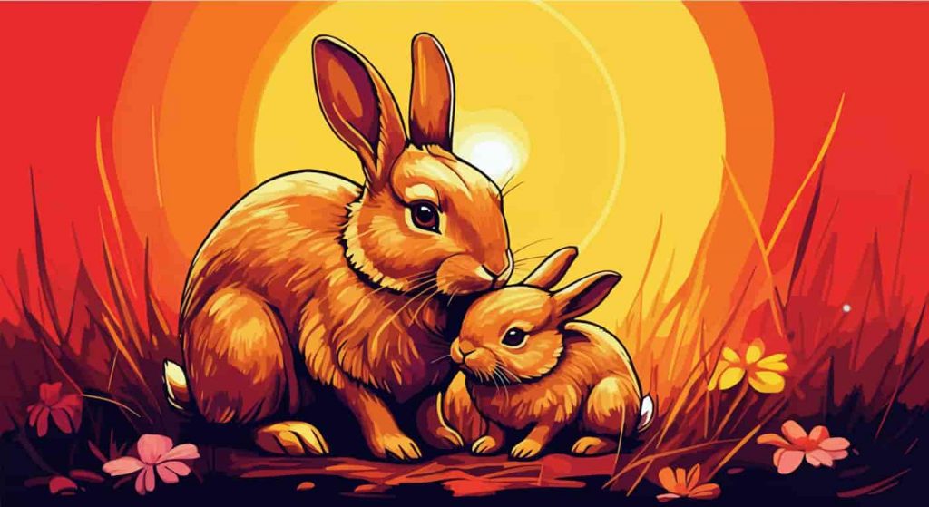 Tender scene of a brown rabbit nurturing its young, symbolizing gentleness and vulnerability in spiritual context.
