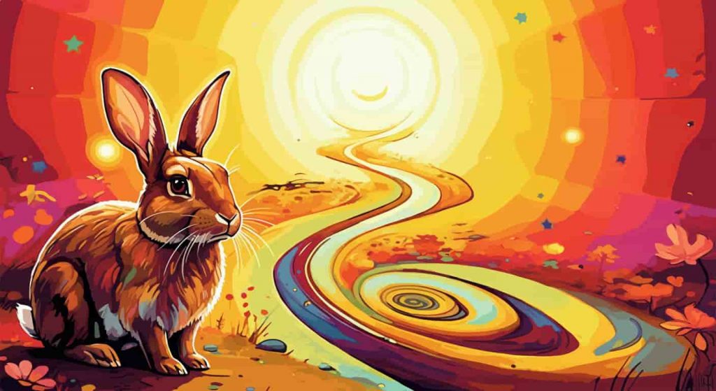 Serene image of a brown rabbit patiently waiting by a winding path, symbolizing the spiritual journey and the virtue of patience.