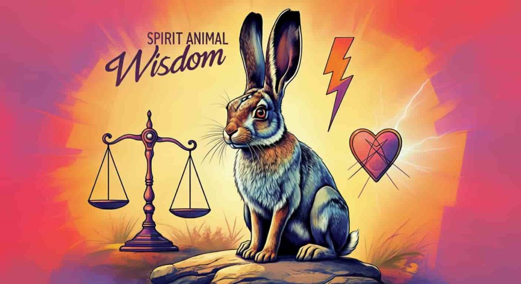 Illustration of a wise jack rabbit teacher surrounded by symbolic elements representing life lessons.