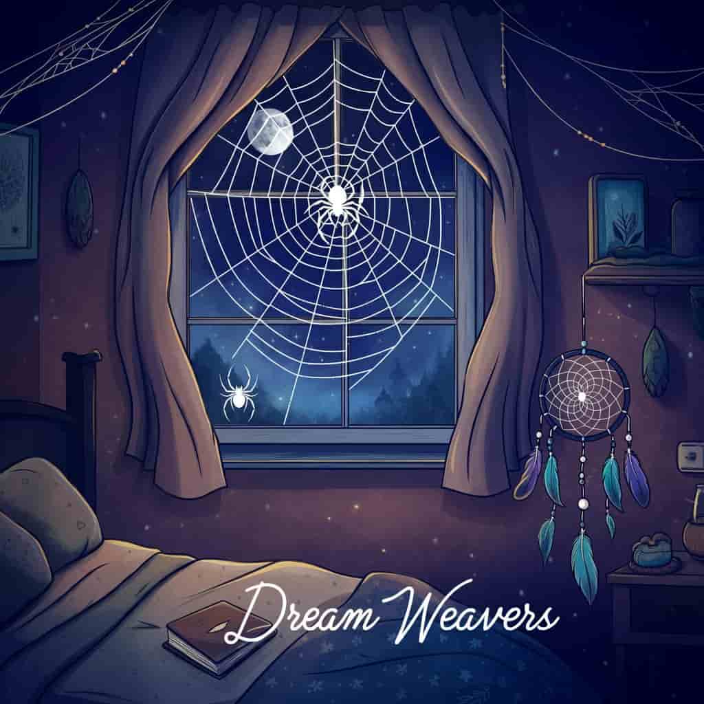A dreamy bedroom scene with a spider web near a window, symbolizing the connection between spiders and dream messages in spiritual interpretations.