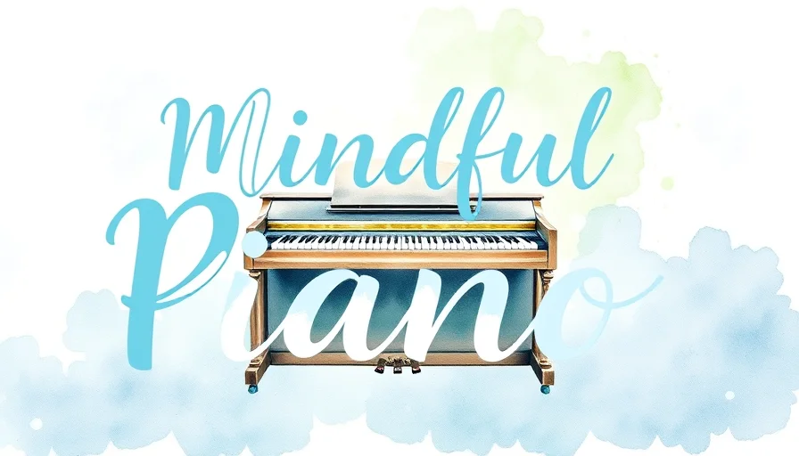 Impressionist watercolor and pen sketch of a softly glowing upright piano with gentle, flowing lines of light emanating from it, set against a background of calming, blended watercolor washes, representing mindful piano practice and its tranquility.