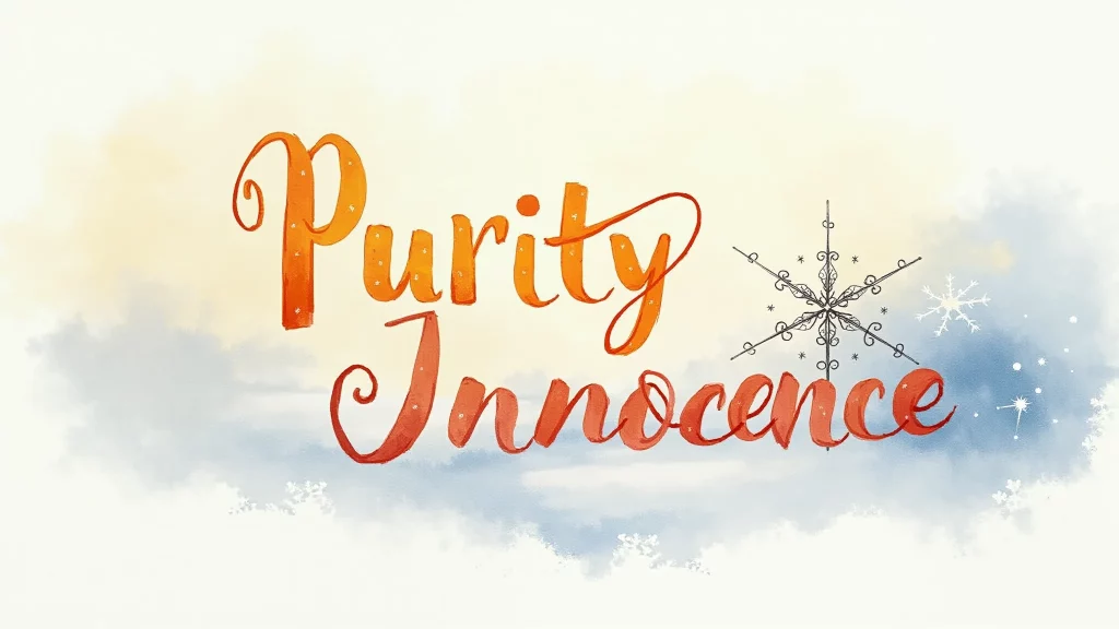 Image for "Purity and Innocence" features a pristine white snowflake gently falling onto fresh, untouched snow, bathed in soft, diffused light, conveying a sense of cleanliness and new beginnings.