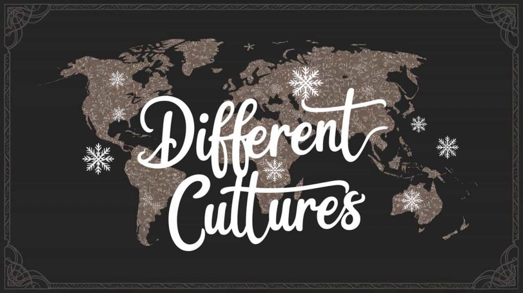 Image for "Snowflakes in Different Cultures" shows a world map subtly textured with snowflake patterns, with cultural icons representing Native American, Japanese, and Celtic traditions subtly placed around it.