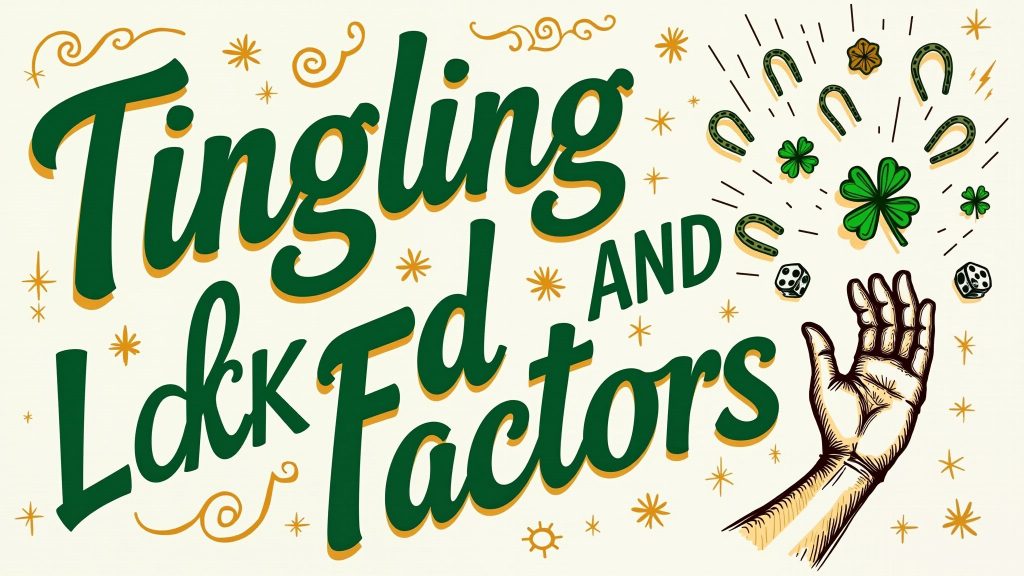 image for "Left Hand Tingling and Luck Factors" section, featuring lucky charms raining down around a left hand, with "Tingling and Luck Factors" in playful green and gold typography, representing whimsical fortune and lucky possibilities.