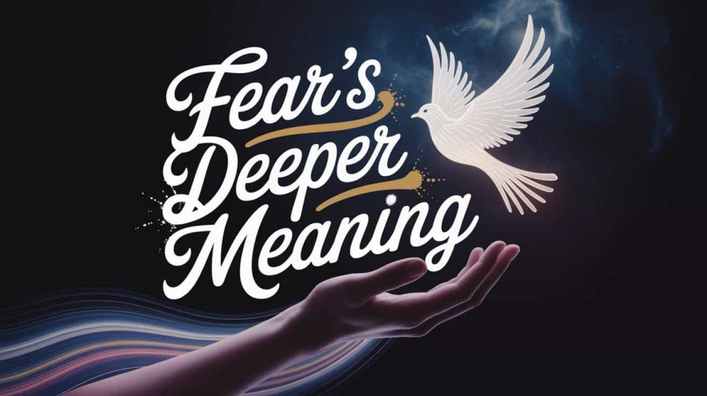 Captivating and conceptual 3D artwork for "Fear of Birds: Spiritual Meaning" section. A hand reaches out to touch a glowing, ethereal bird made of light, but hesitates, showing a sense of caution and curiosity. The text "Fear's Deeper Meaning" is subtly incorporated.