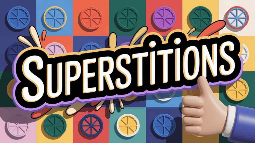 Image representing superstitions around right thumb twitching, featuring a hand with a right thumb subtly highlighted amidst a collage of cultural symbols representing luck, warnings, and folklore from various traditions.